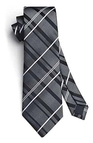 HISDERN Gray and Black Stripe Tie Set for Men — 8.5 cm (3.4") Wide, 150 cm (59") Long thumbnail 4