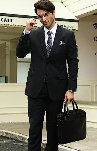 HISDERN Gray and Black Stripe Tie Set for Men — 8.5 cm (3.4") Wide, 150 cm (59") Long thumbnail 5