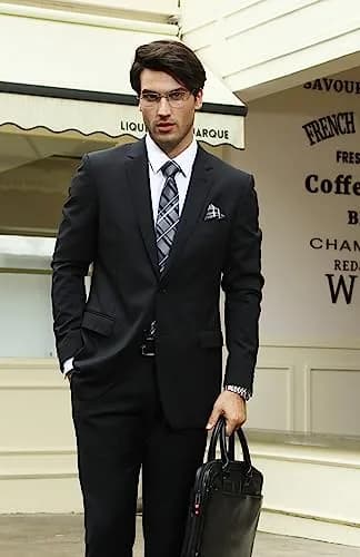 HISDERN Gray and Black Stripe Tie Set for Men — 8.5 cm (3.4") Wide, 150 cm (59") Long thumbnail 2