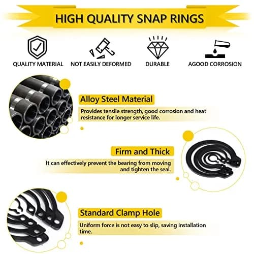 IEAWISL 325 PCS External Snap Rings M4-M28 | Black Alloy Steel Circlips for Axles & Shafts thumbnail 3