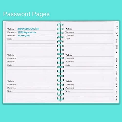 Nokingo Spiral Password Book with Alphabetical Tabs - 7 x 5 Inch | Organize Internet Logins thumbnail 2