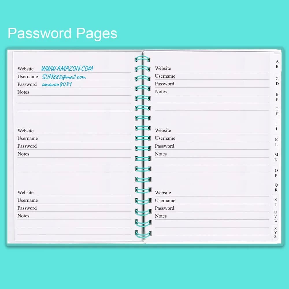 Nokingo Spiral Password Book with Alphabetical Tabs - 7 x 5 Inch | Organize Internet Logins - view 2