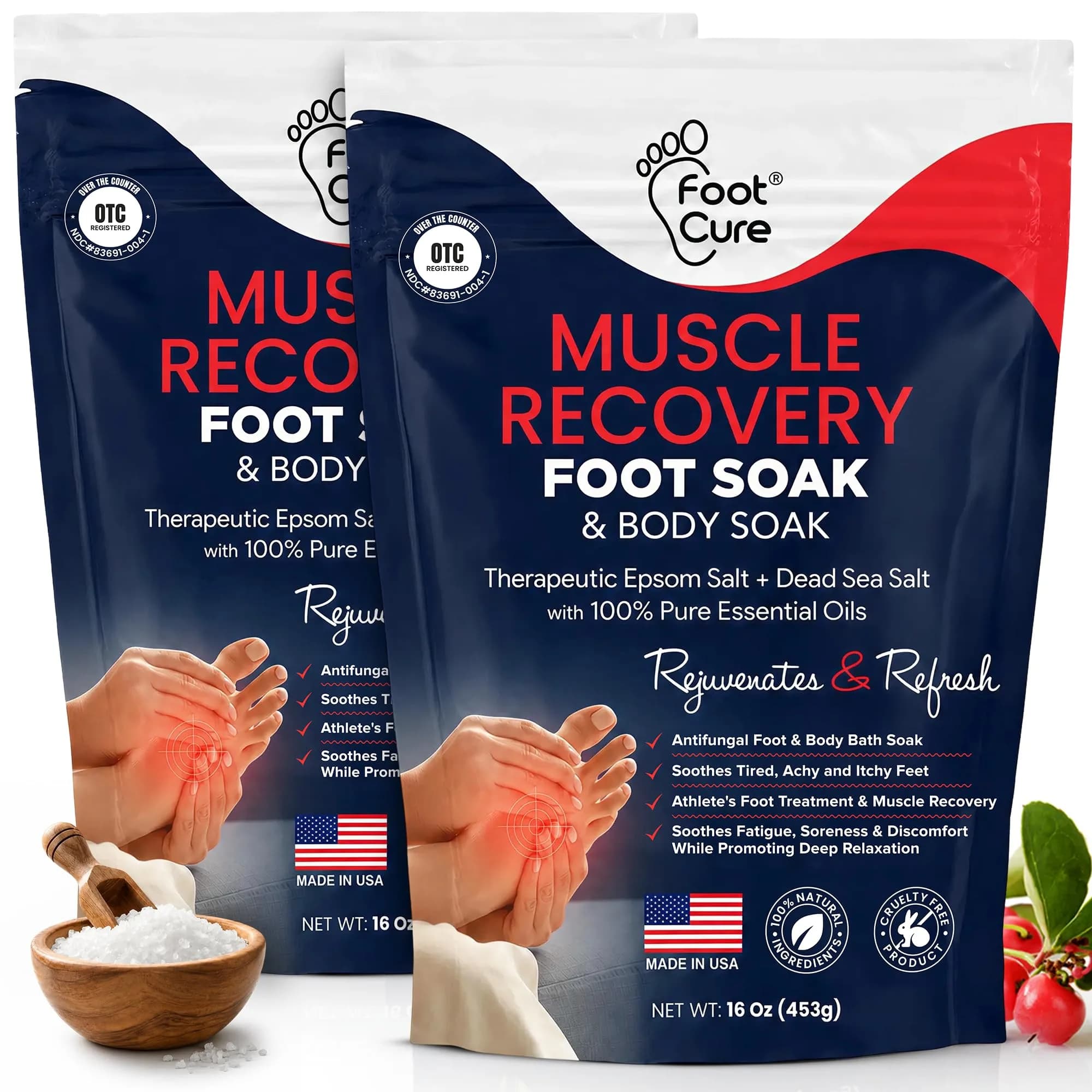 FOOT CURE Muscle Recovery Foot Soak with Epsom Salt, Post Workout, Deep Relaxation - 946ml (32 Fl Oz) | Natural Ingredients for Tired Feet - main product image