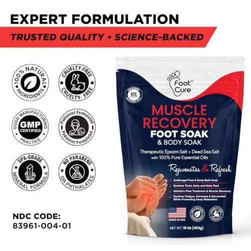 FOOT CURE Muscle Recovery Foot Soak with Epsom Salt, Post Workout, Deep Relaxation - 946ml (32 Fl Oz) | Natural Ingredients for Tired Feet thumbnail 8