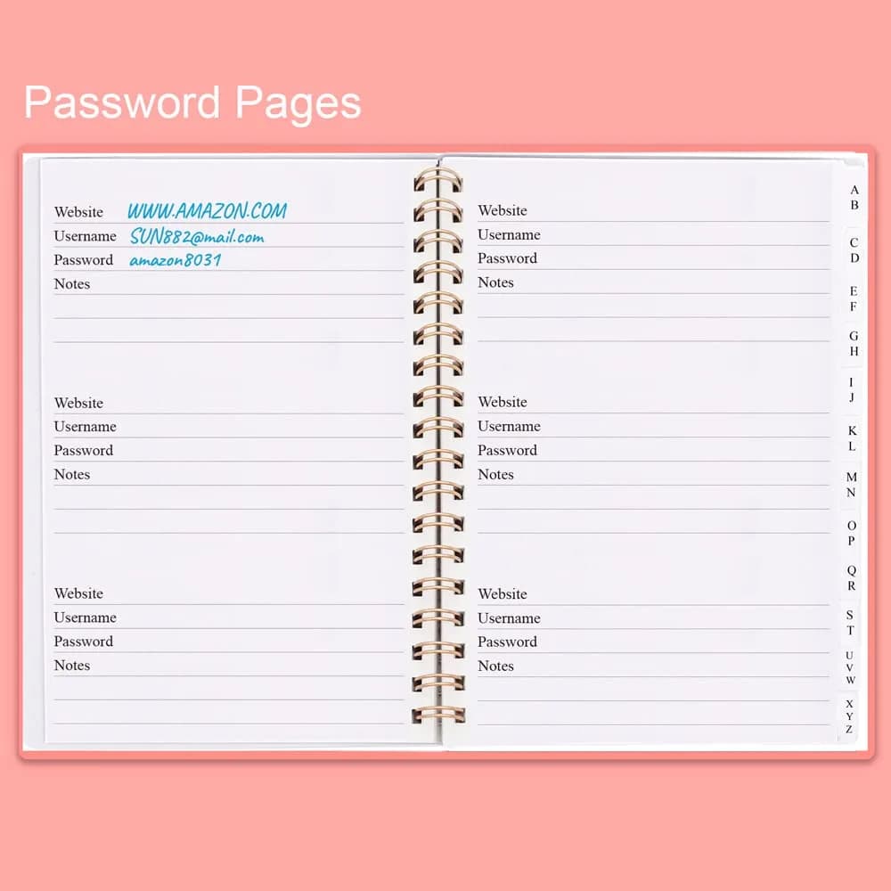 Nokingo Spiral Password Book with Alphabetical Tabs 132 Pages (5x7 inch) | Organize Internet Logins Securely - view 2