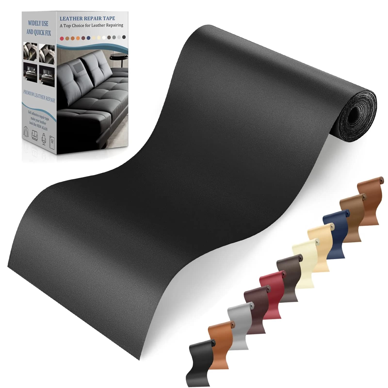 YAFLC Self Adhesive Leather Repair Tape Kit 4" x 63" (10cm x 160cm) | Waterproof & Durable for Furniture, Car Seats, Bags — Beige Yellow
