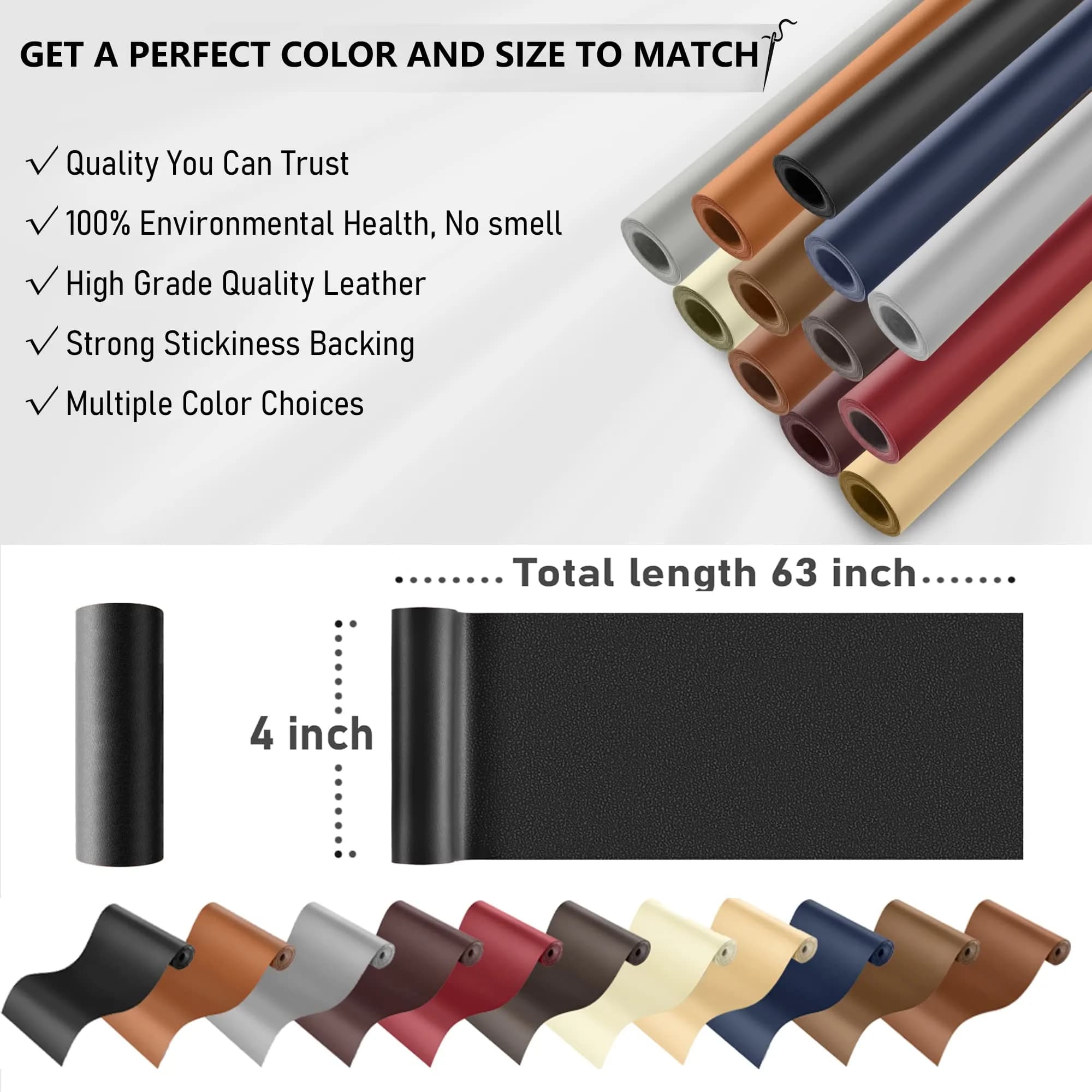 YAFLC Self Adhesive Leather Repair Tape Kit 4" x 63" (10cm x 160cm) | Waterproof & Durable for Furniture, Car Seats, Bags - view 5