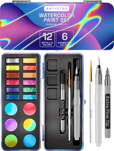 ARTISTRO Metallic Watercolor Paint Set with Palette & Brush Pens - 18 Color | High-Quality Artist Watercolors thumbnail 1
