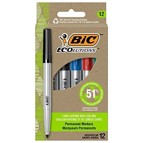 BIC Ecolutions Fine Permanent Markers 12-Count Assorted Colours | Eco-Friendly, Precise & Long-Lasting thumbnail 1