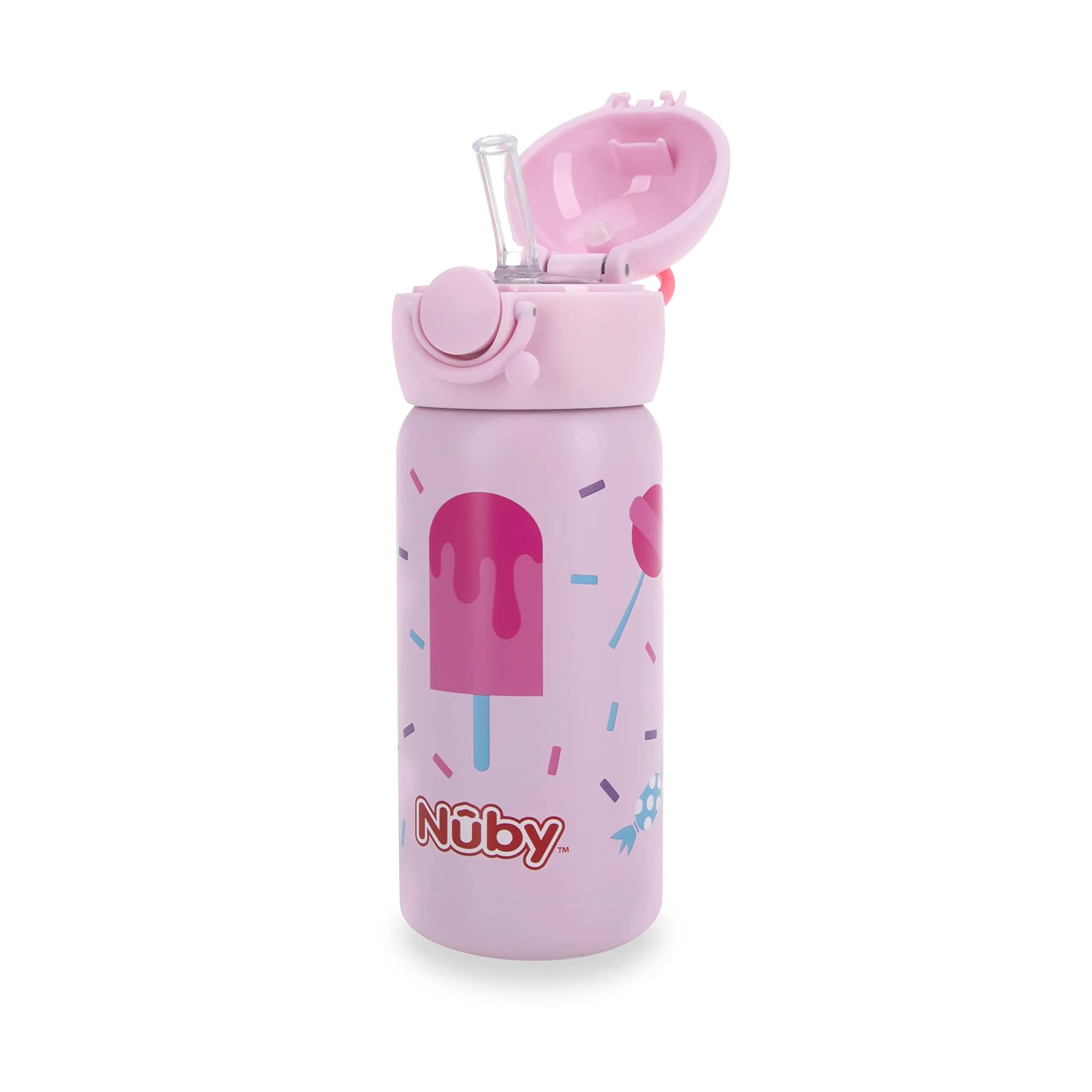 Nuby Thirsty Kids Stainless Steel 14 oz | Leak-Proof, Insulated Toddler Water Bottle