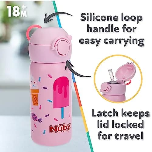 Nuby Thirsty Kids Stainless Steel 14 oz | Leak-Proof, Insulated Toddler Water Bottle thumbnail 2