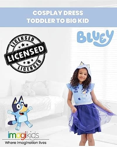 Bluey Little Girls Mesh Cosplay Short Sleeve Dress Blue 5 | Fun Character Costume for Kids thumbnail 2