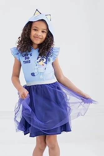 Bluey Little Girls Mesh Cosplay Short Sleeve Dress Blue 5 | Fun Character Costume for Kids thumbnail 3