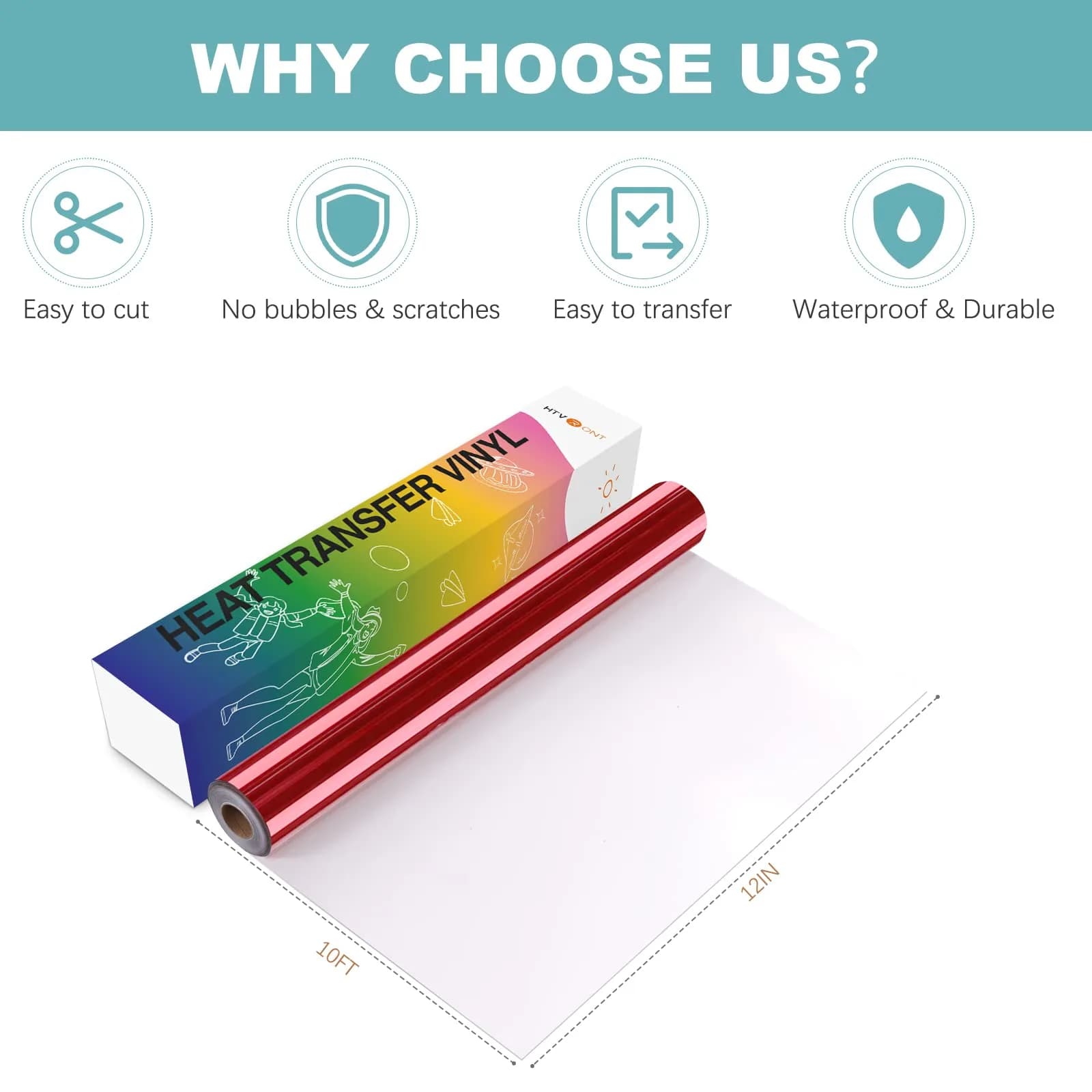 HTVRONT Red Chrome Permanent Vinyl Roll 12in x 10ft | Mirror Effect & Waterproof - view 5
