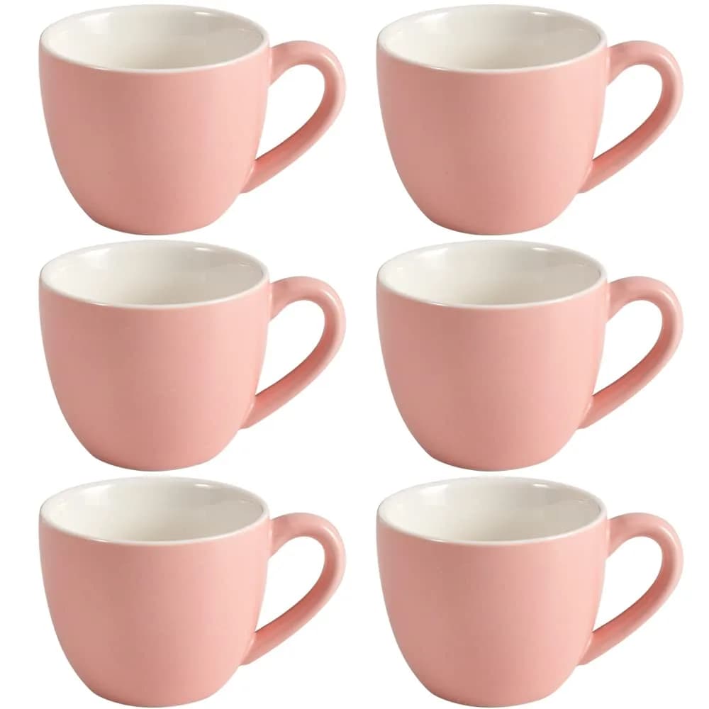 homEdge Mini Porcelain Espresso Cup Set of 6, 90 ml (3 oz) | Vintage Matte Pink - main product image