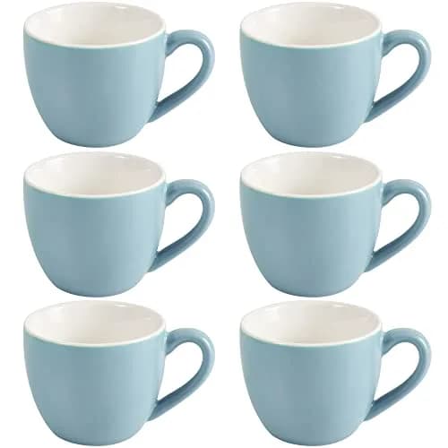 homEdge Mini Porcelain Espresso Cup Set of 6, 90 ml (3 oz) Tiny Coffee Mugs | Light Blue Matte Finish thumbnail 1
