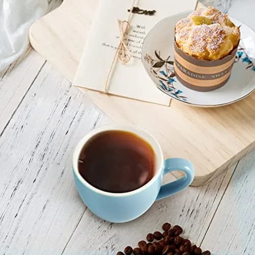 homEdge Mini Porcelain Espresso Cup Set of 6, 90 ml (3 oz) Tiny Coffee Mugs | Light Blue Matte Finish thumbnail 2