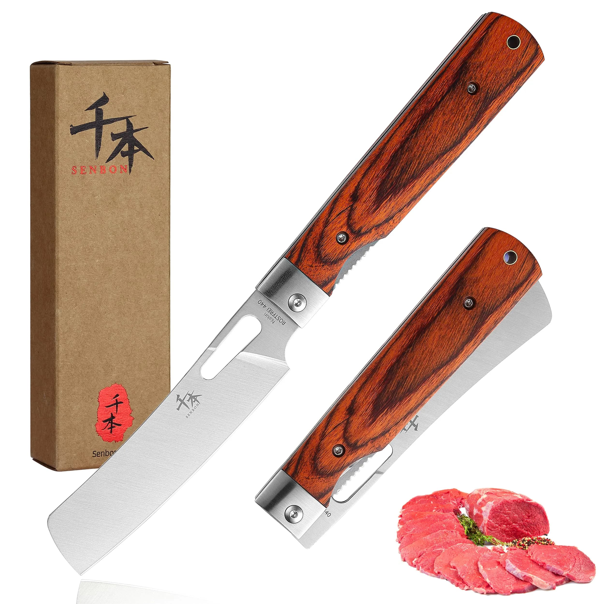 SENBON 440A Stainless Steel Folding Chef Knife 11.8cm (4.65in) Blade | Hand-Polished Olive Wood Handle