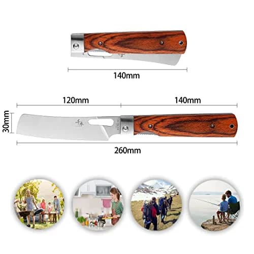 SENBON 440A Stainless Steel Folding Chef Knife 11.8cm (4.65in) Blade | Hand-Polished Olive Wood Handle thumbnail 2