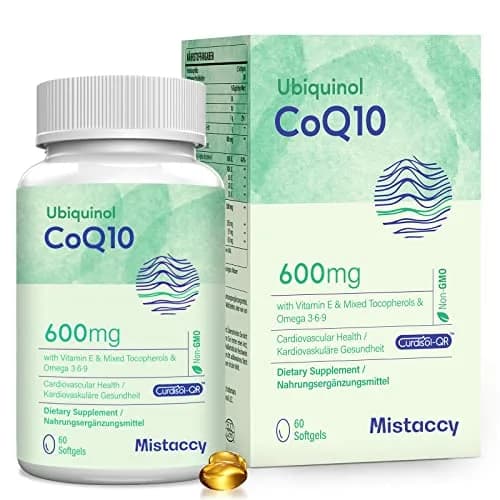 Mistaccy CoQ10 600mg Softgels | High Absorption Ubiquinol Supplement | Reduced Form with Vitamin E & Omega 3 (60 Softgels) thumbnail 1
