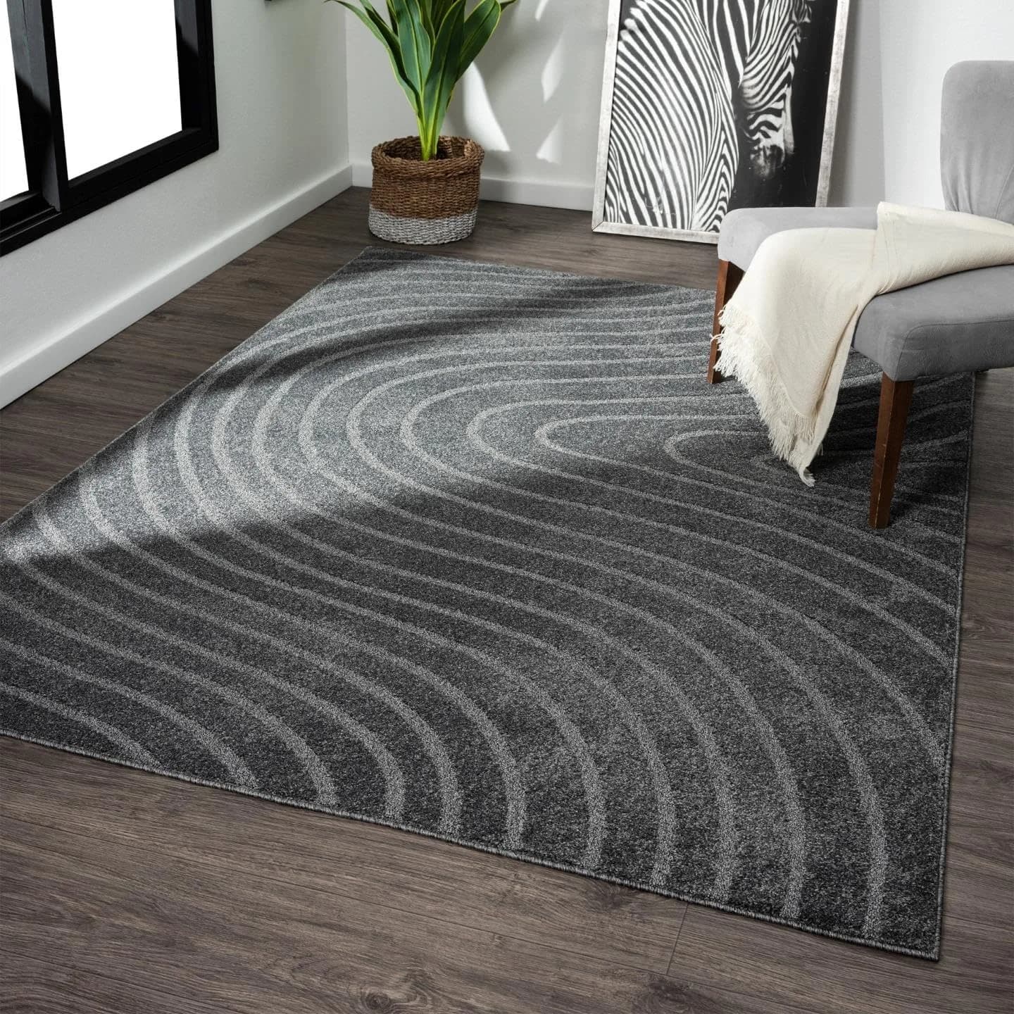 LUXE WEAVERS Modern Geometric Wave Anthracite 9x12 Area Rug | Contemporary Geometric Design with Jute Backing — Anthracite