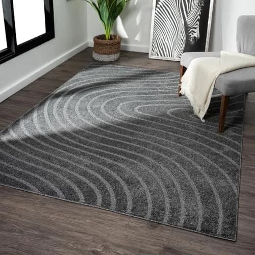 LUXE WEAVERS Modern Geometric Wave Anthracite 9x12 Area Rug | Contemporary Geometric Design with Jute Backing thumbnail 1