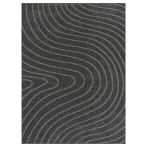 LUXE WEAVERS Modern Geometric Wave Anthracite 9x12 Area Rug | Contemporary Geometric Design with Jute Backing thumbnail 9