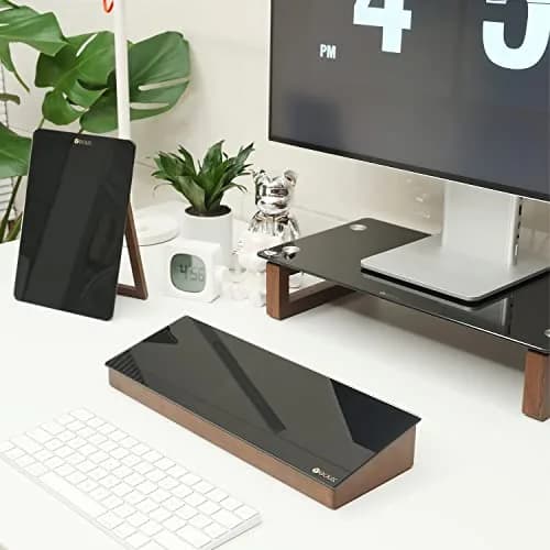 YEOUX Desktop Black Glass Dry Erase Board with Wood Organizers | Small Office Desk Whiteboard with Drawer thumbnail 7
