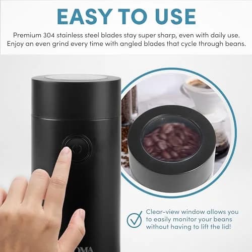 AROMA Mini Coffee Grinder & Herb Grinder 40g | Stainless Steel Blades, Compact & Fast thumbnail 3