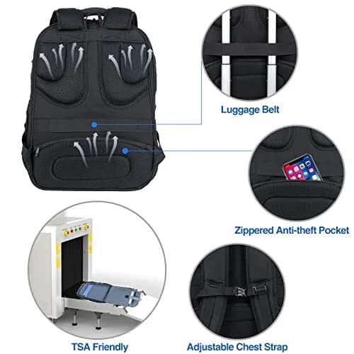 KROSER TSA Friendly Laptop Backpack 18.4 inch XXXL Black Water-Repellent College Daypack with RFID & USB Port thumbnail 5