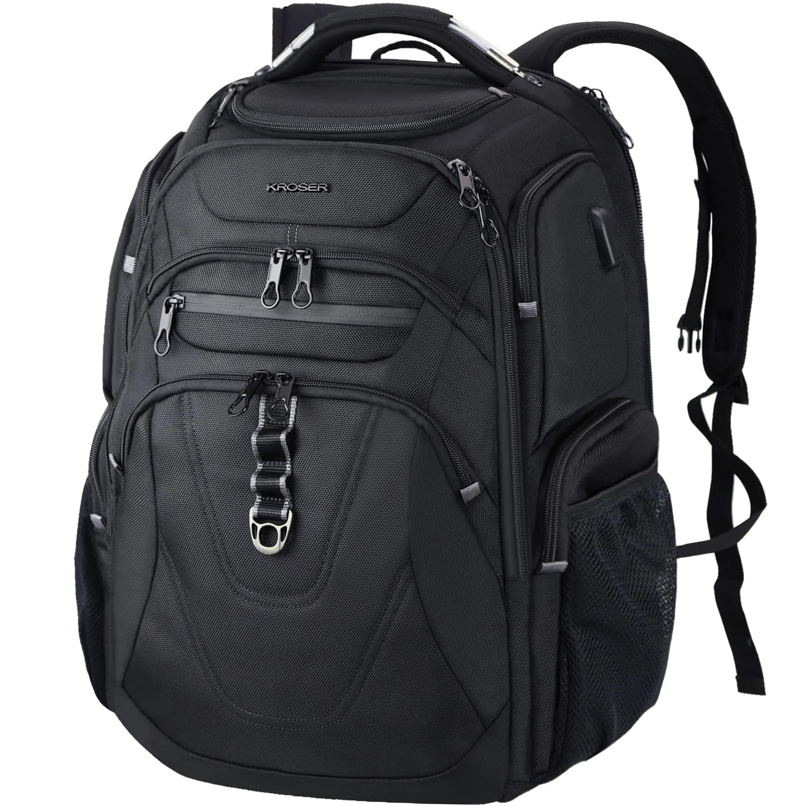 KROSER TSA Friendly Laptop Backpack 17.3 inch XL | Water-Repellent College Daypack with RFID & USB — Black-18.4 / 18.4 inch