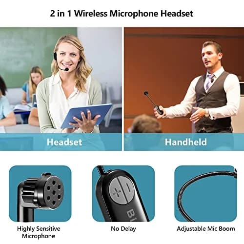 Bietrun Wireless Microphone Headset with 1/4'' Plug, UHF 165ft Range, 2-in-1 Handheld & Headset Mic | Rechargeable 6-Hour Battery thumbnail 5