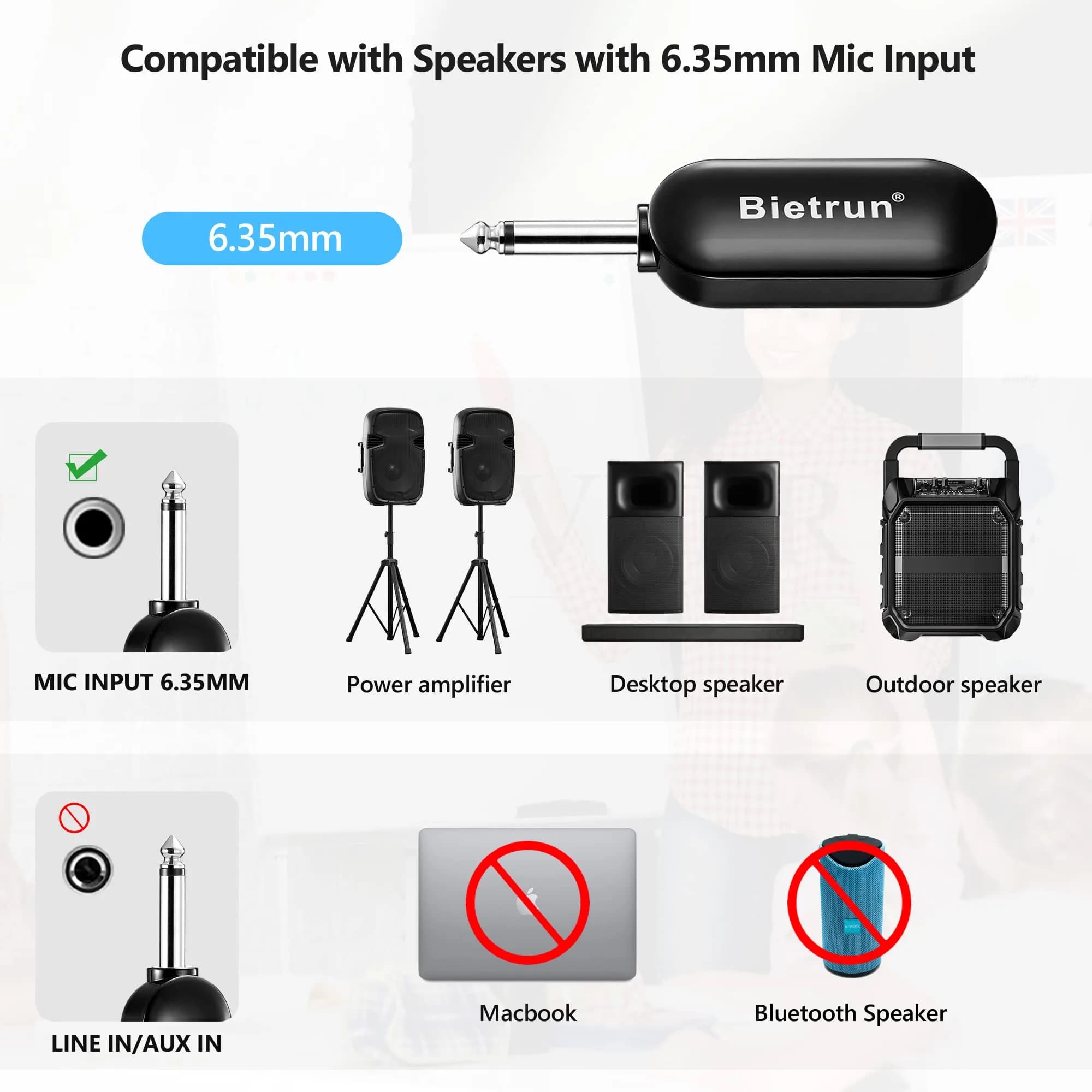 Bietrun Wireless Microphone Headset with 1/4'' Plug, UHF 165ft Range, 2-in-1 Handheld & Headset Mic | Rechargeable 6-Hour Battery - view 6
