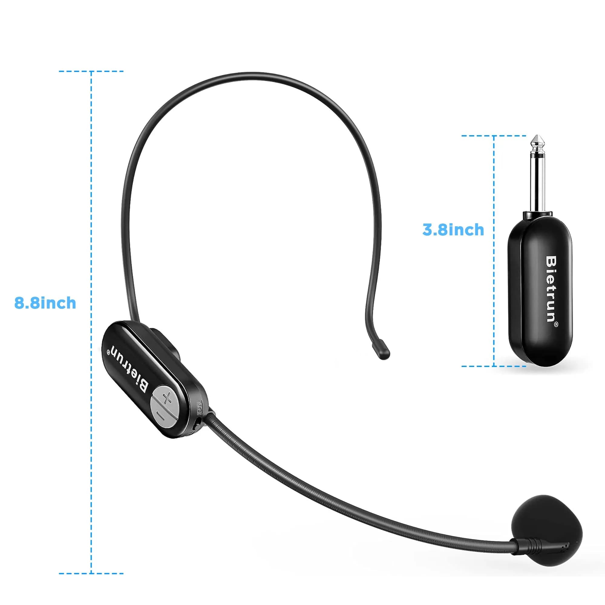 Bietrun Wireless Microphone Headset with 1/4'' Plug, UHF 165ft Range, 2-in-1 Handheld & Headset Mic | Rechargeable 6-Hour Battery - view 9