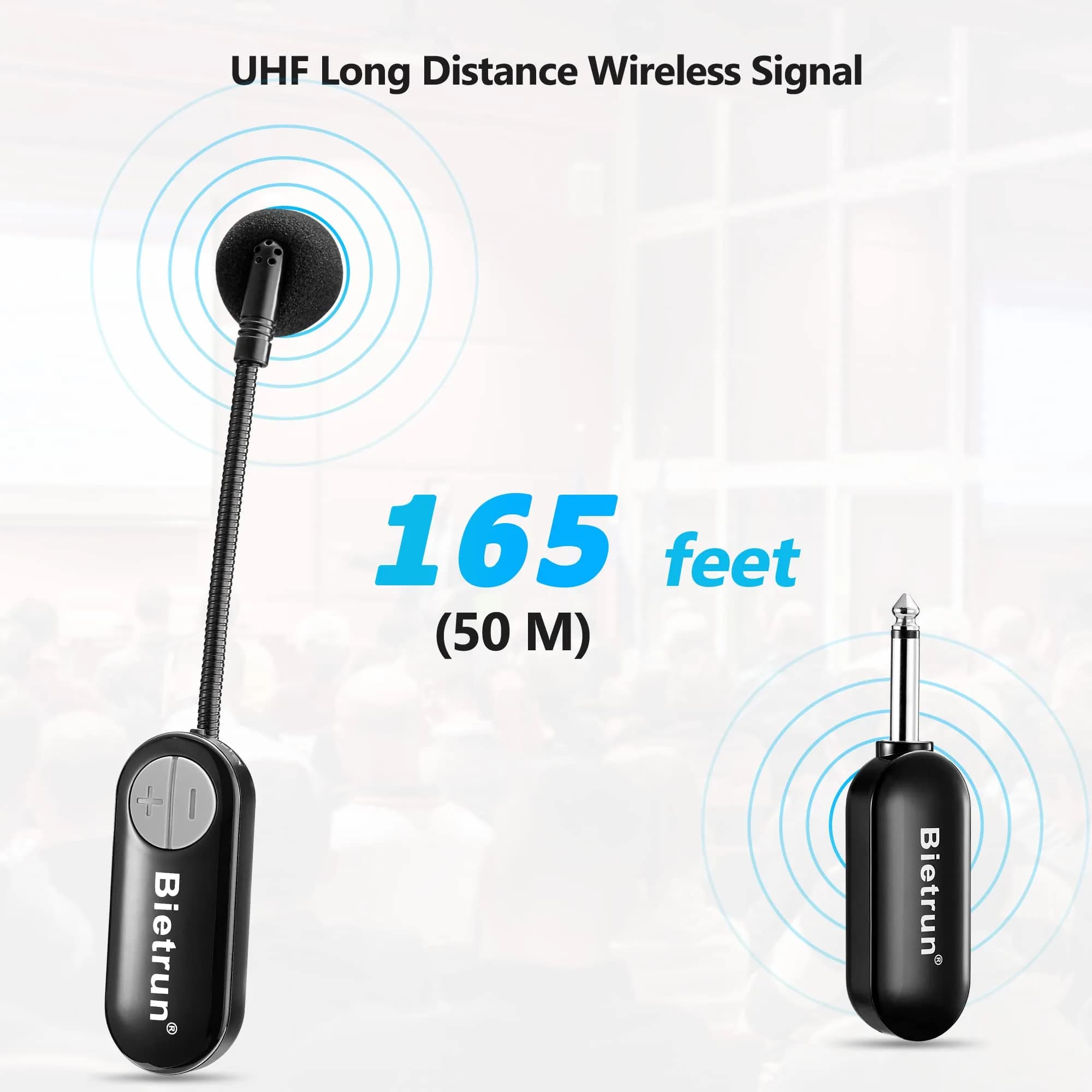 Bietrun Wireless Microphone Headset with 1/4'' Plug, UHF 165ft Range, 2-in-1 Handheld & Headset Mic | Rechargeable 6-Hour Battery - view 2