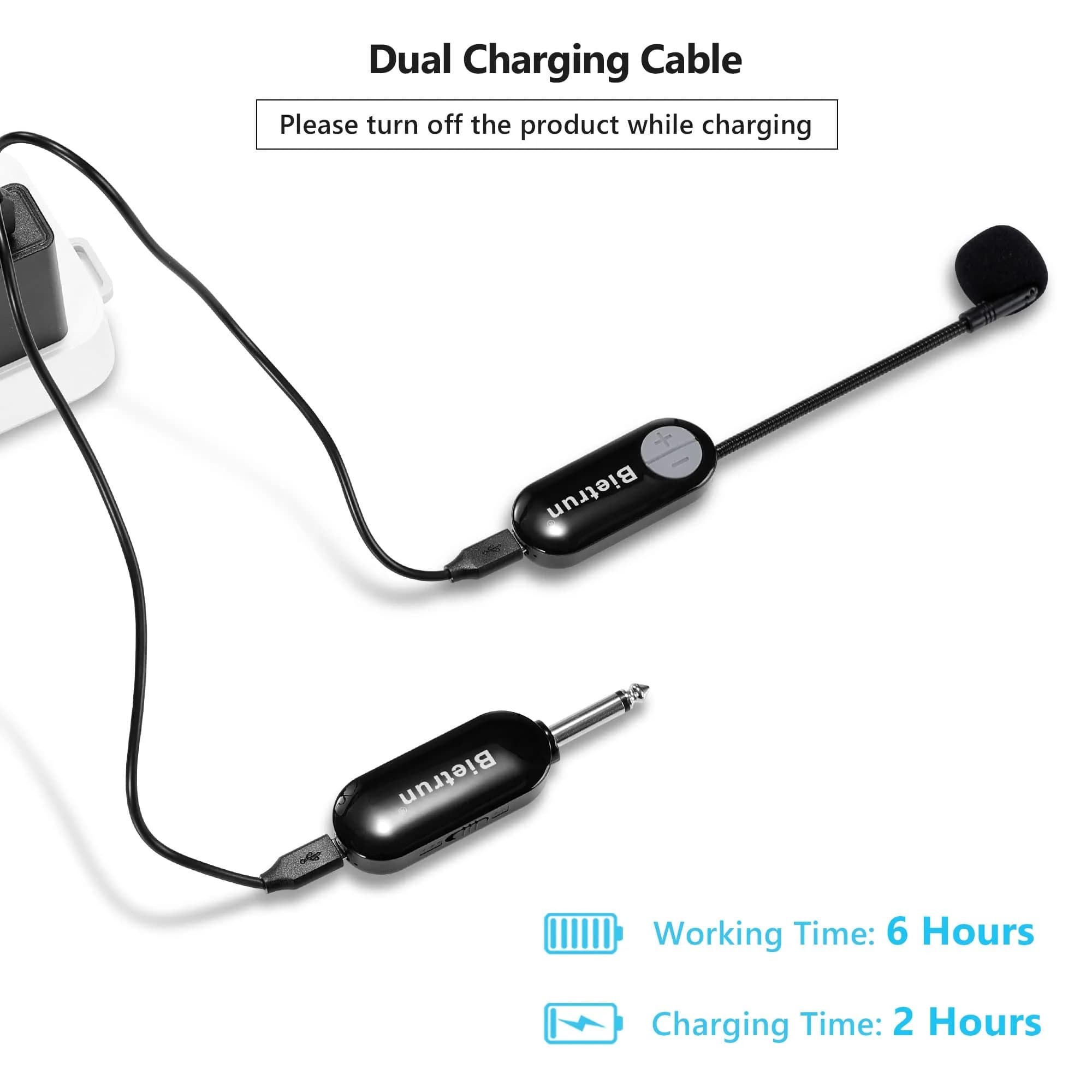 Bietrun Wireless Microphone Headset with 1/4'' Plug, UHF 165ft Range, 2-in-1 Handheld & Headset Mic | Rechargeable 6-Hour Battery - view 4
