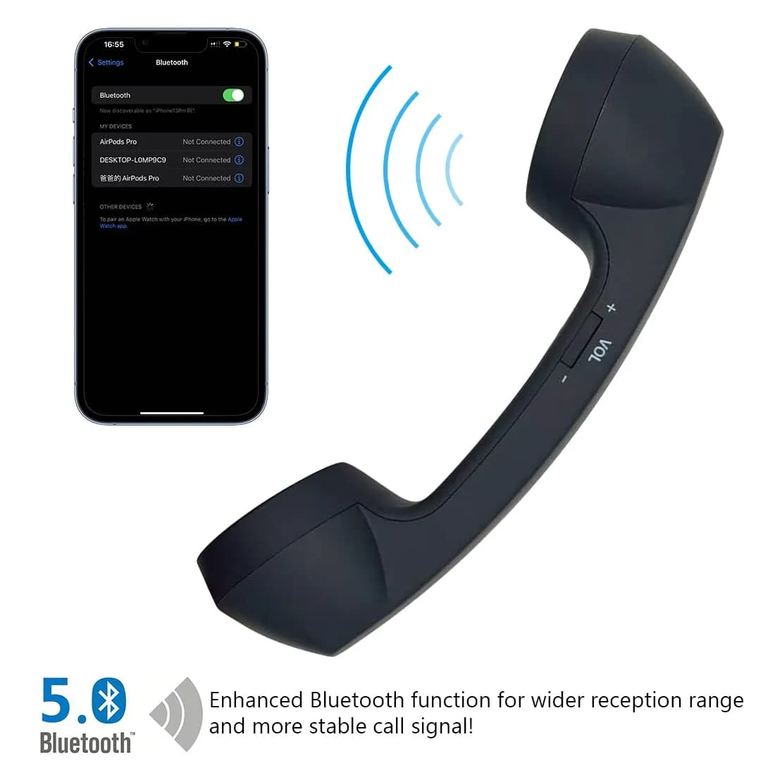 LIONSOUL Retro Bluetooth Handset with USB - Black - view 2