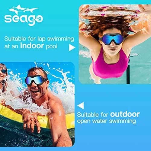 Seago Anti-Fog Mirrored Swim Goggles for Adults & Youth | 180° Clear Vision, UV Protection, Leak-Proof Silicone Seals thumbnail 4