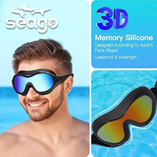 Seago Anti-Fog Mirrored Swim Goggles for Adults & Youth | 180° Clear Vision, UV Protection, Leak-Proof Silicone Seals thumbnail 3