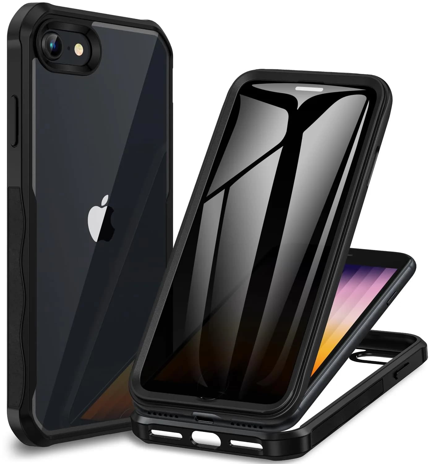 CENHUFO Privacy Case for iPhone SE 2022/2020, iPhone 8/7 | Full Body Shockproof with Built-in Privacy Screen Protector — Black