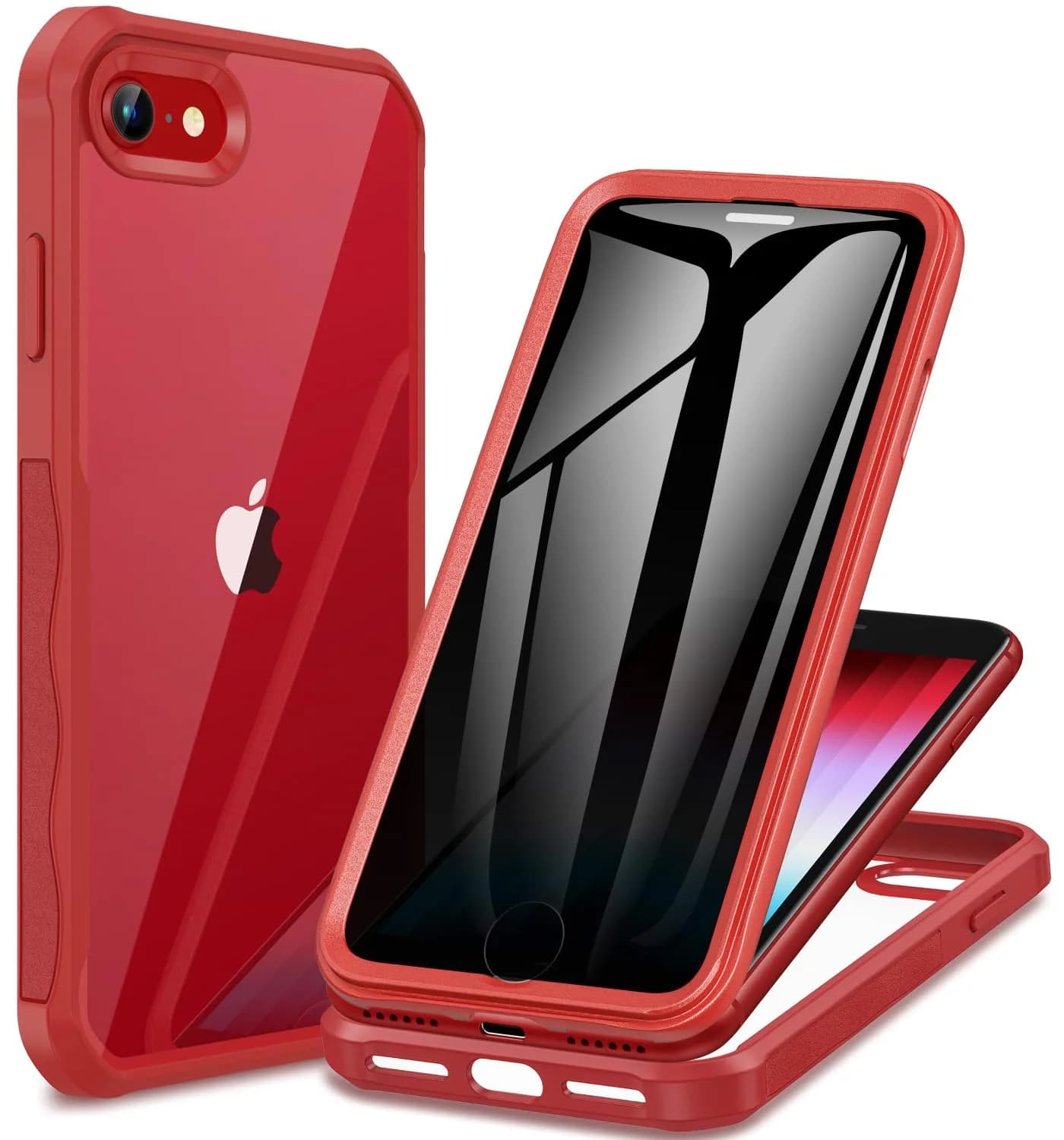 CENHUFO Privacy Case for iPhone SE 2022/2020, 8, 7 Red | Full Body 360° Protection with Built-in Privacy Screen — Red