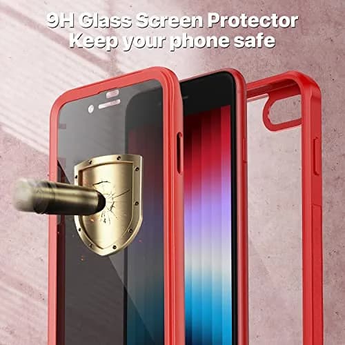 CENHUFO Privacy Case for iPhone SE 2022/2020, 8, 7 Red | Full Body 360° Protection with Built-in Privacy Screen thumbnail 4