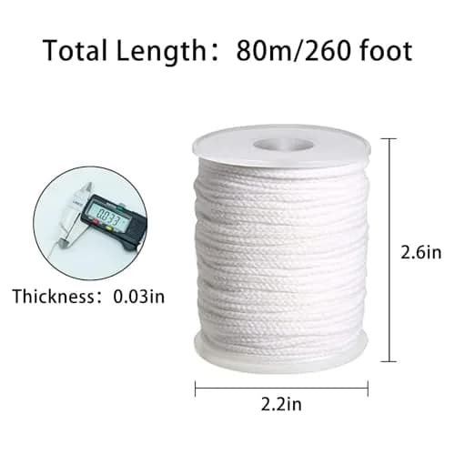 TOKAYIFE 24 PLY Cotton Candle Wick Roll | 260 ft for DIY Candle Making, Medium Pillars thumbnail 2
