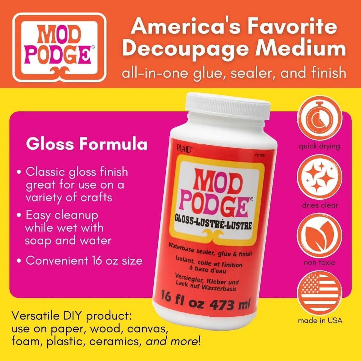 Mod Podge Gloss Waterbase Sealer 148ml (16 Fl Oz) Pack of 3 | Acrylic Sealer for Crafts - view 2