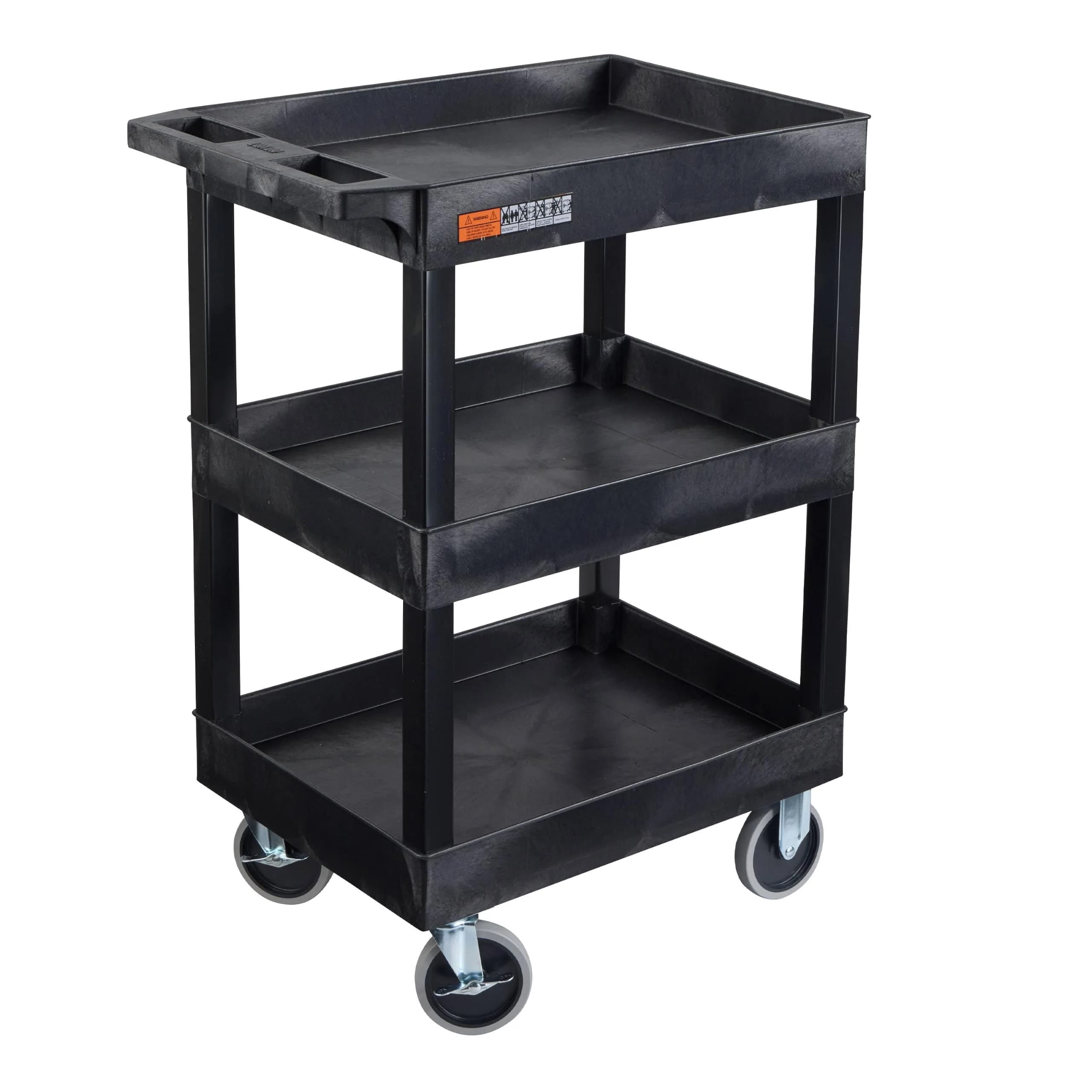 Luxor Utility Cart 24x18 inch | Heavy-Duty 3 Shelf Black, Made in USA (70-120c)