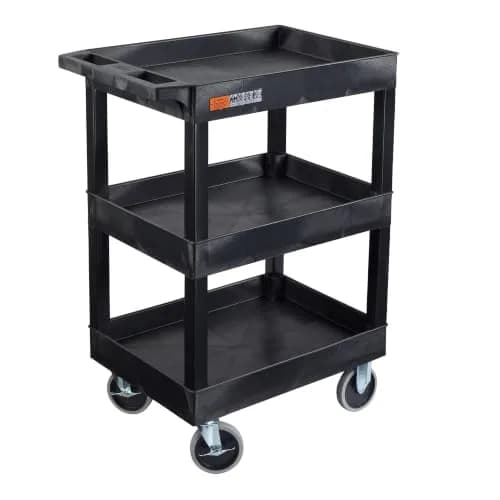 Luxor Utility Cart 24x18 inch | Heavy-Duty 3 Shelf Black, Made in USA (70-120c) thumbnail 1