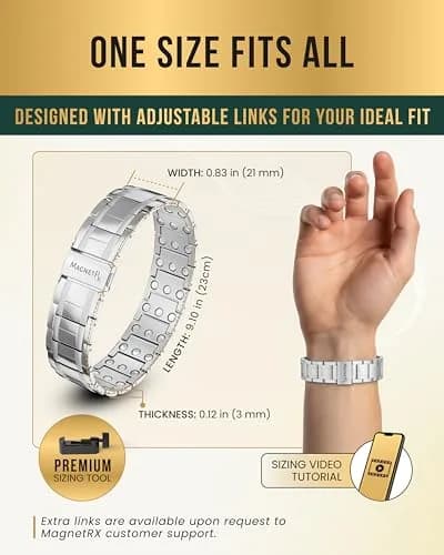 MagnetRX® 3X Strength Titanium Magnetic Bracelet for Men (Silver) 23.11 cm (9.1 inches) | Triple Strength Relief thumbnail 6