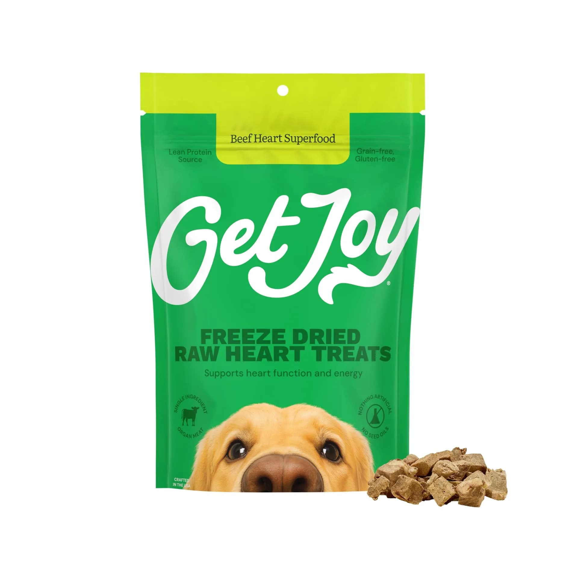 Get Joy Beef Heart Dog Treats 4oz | Single Ingredient, High Protein, Grain & Gluten Free