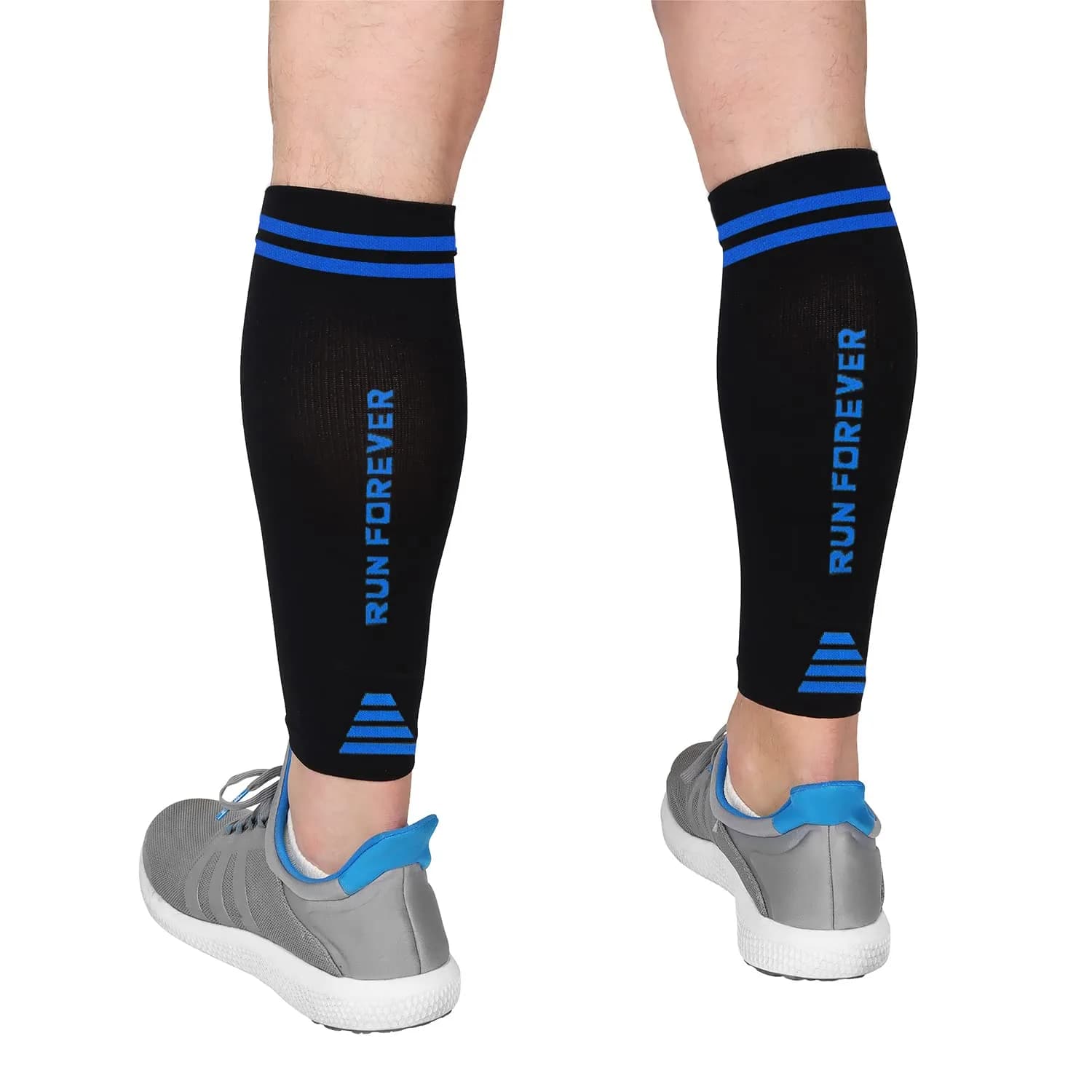 Run Forever Calf Compression Sleeve - Medium, Black & Blue | 20-30mmHg Graduated Compression for Pain Relief & Recovery - main product image