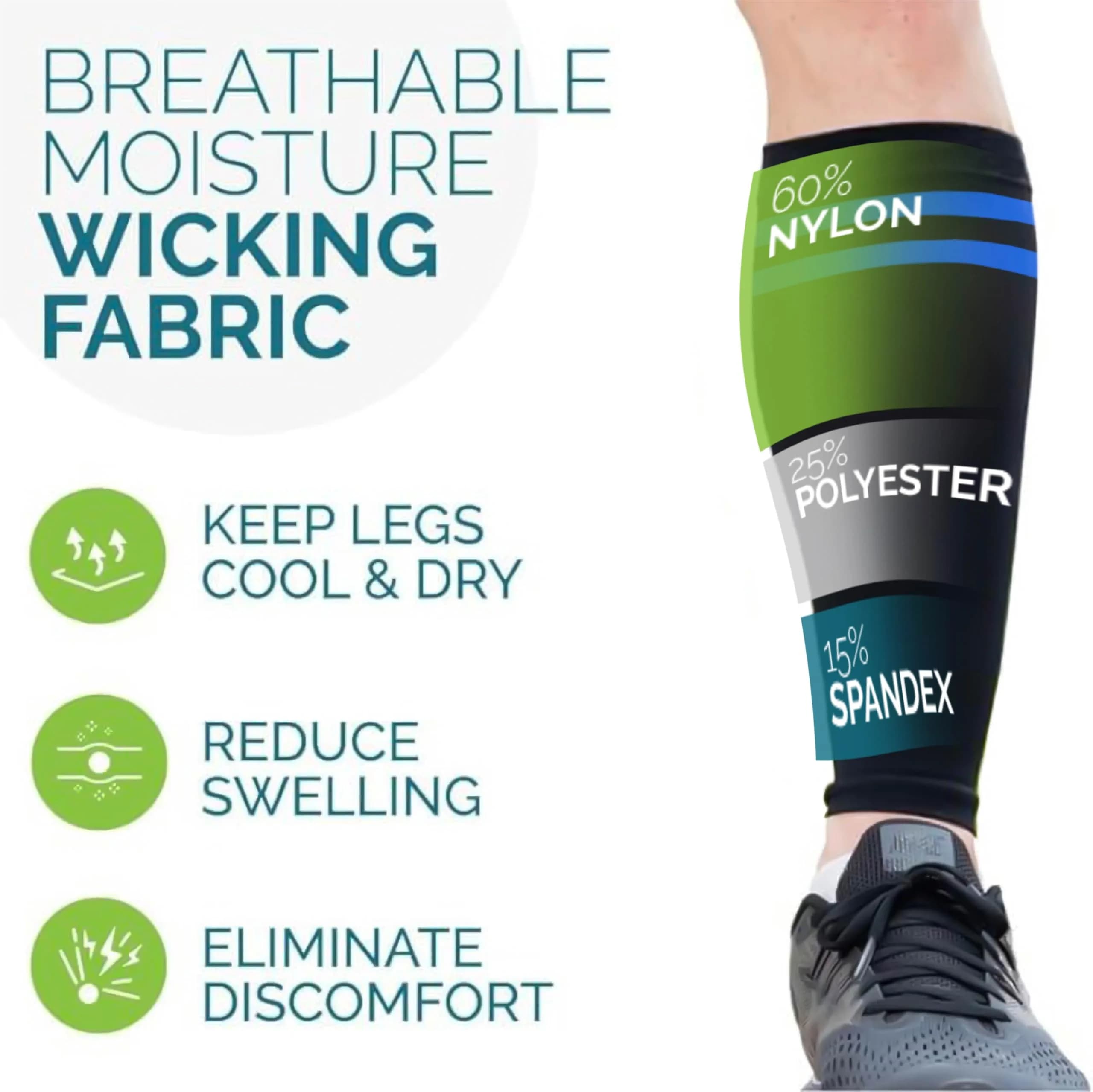 Run Forever Black & Blue Calf Compression Sleeve - Large | 20-30mmHg Graduated Compression for Pain Relief & Recovery - view 3